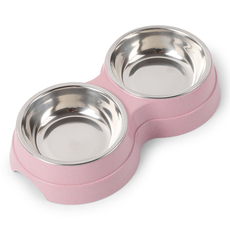Puppy Double Pet Bowls - Dog Food Dish Feeder and Water Pet Drinking Dish Stainless Steel
