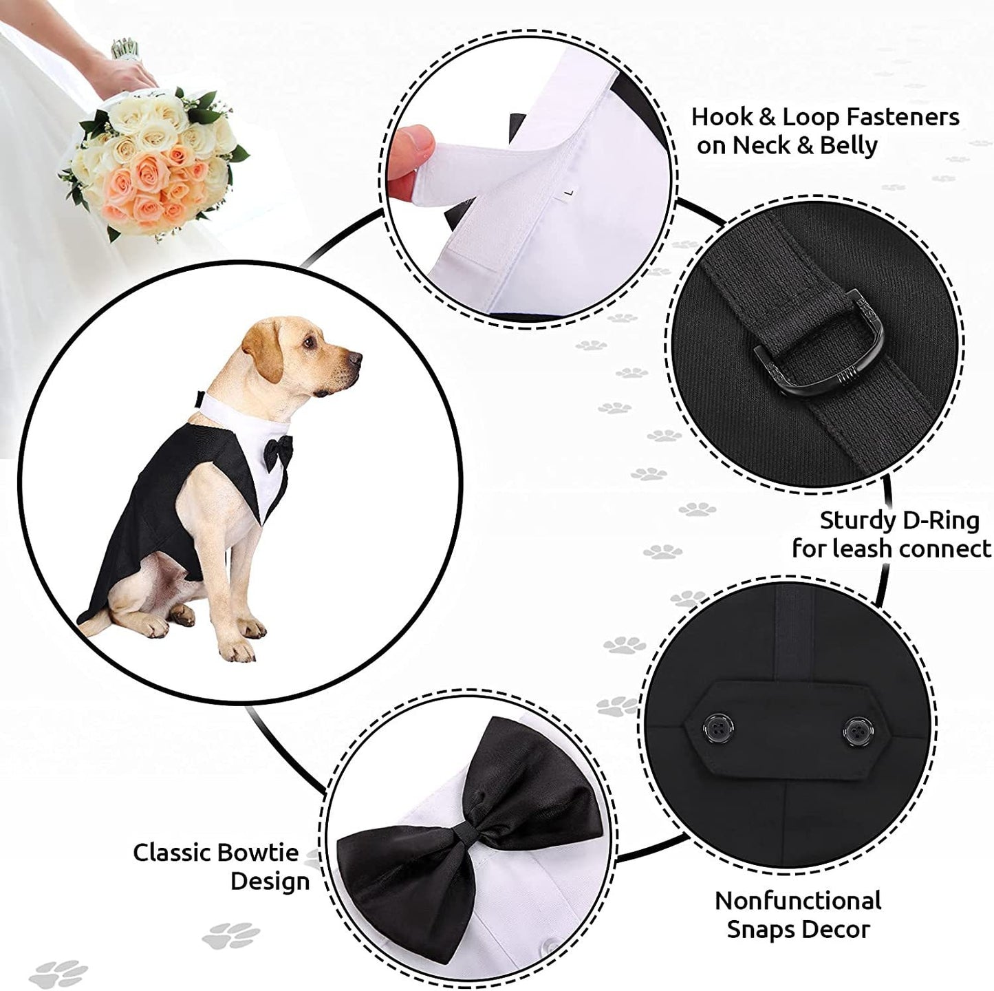Formal Dog Tuxedo Suit with Bow Tie - Perfect for Weddings, Parties, and Halloween - Available in Small and Large Sizes