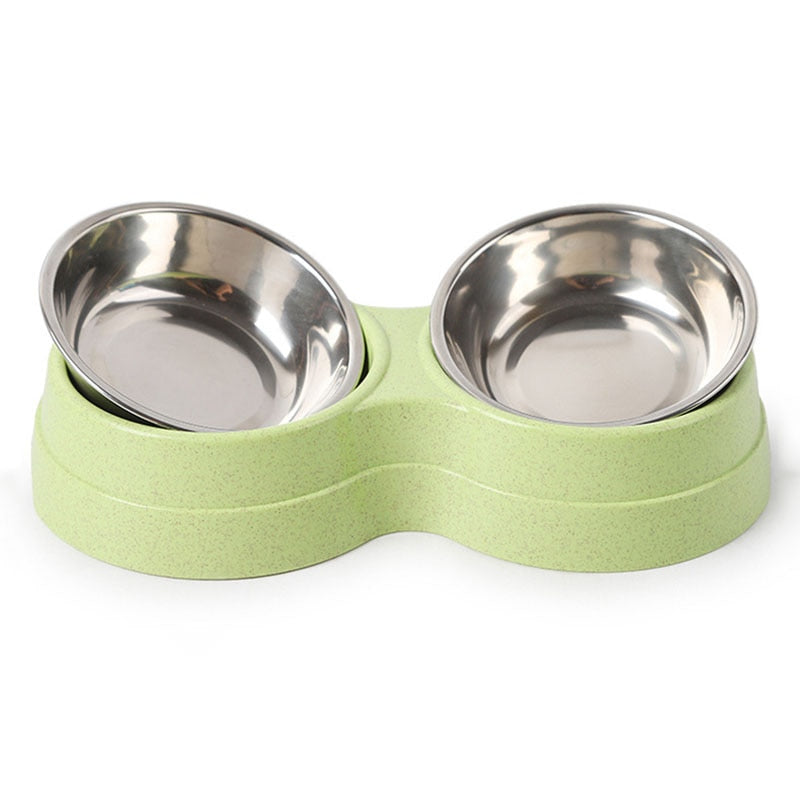 Puppy Double Pet Bowls - Dog Food Dish Feeder and Water Pet Drinking Dish Stainless Steel