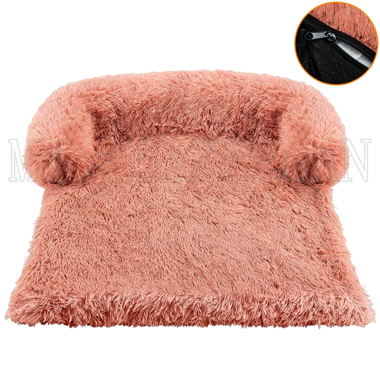 Large Dog Sofa Bed - Calming Pet Bed with Soft Washable Nest, Ideal for Comfortable Resting and Sleeping, Furniture Protector Mat and Blanket Included