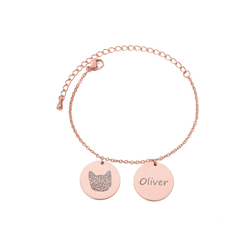 Personalized Hand Painted Engraved Pet Photo Bracelet for Women - Stainless Steel Custom Dog Pet Picture Name Bracelet Jewelry - Unique Memory Gift