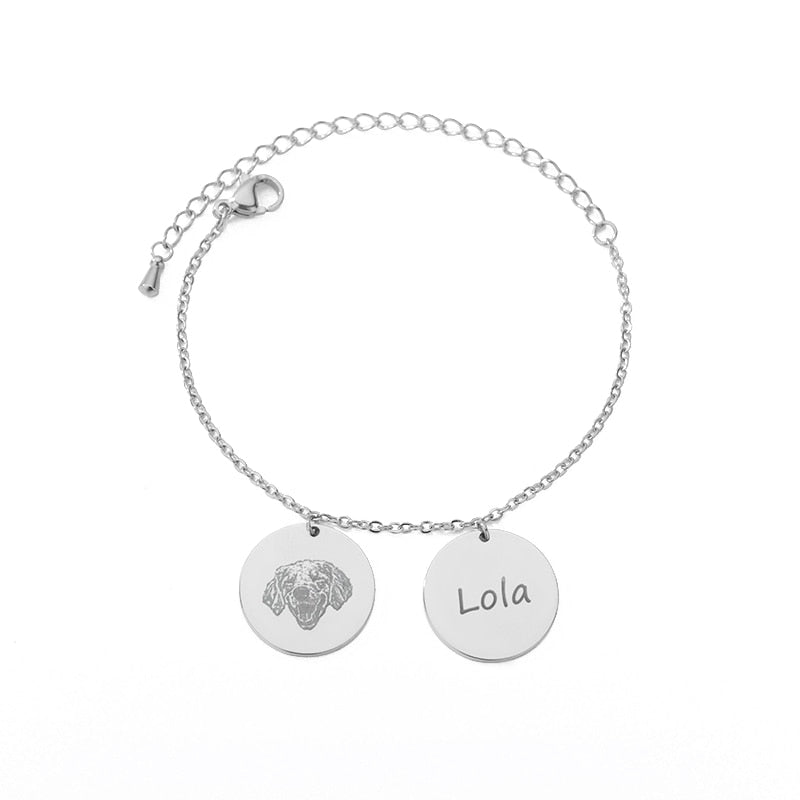 Personalized Hand Painted Engraved Pet Photo Bracelet for Women - Stainless Steel Custom Dog Pet Picture Name Bracelet Jewelry - Unique Memory Gift