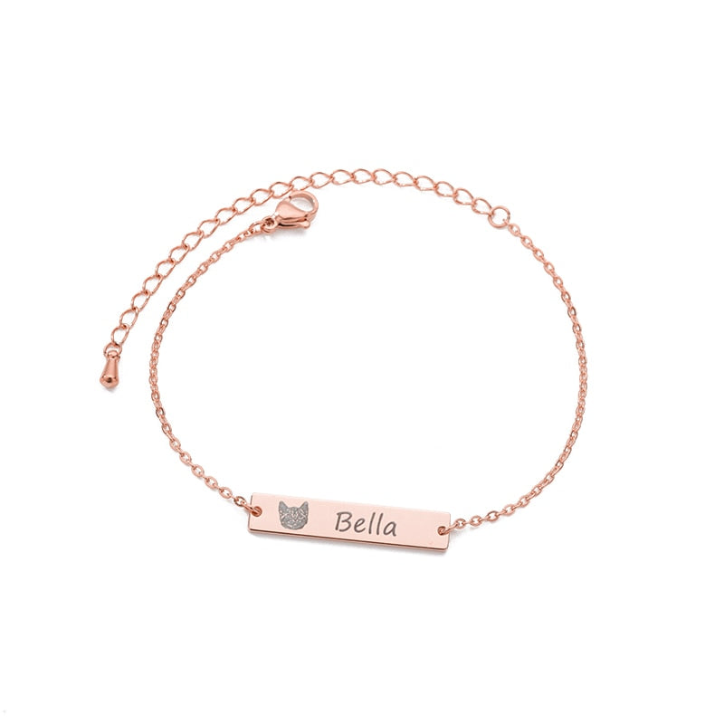 Personalized Hand Painted Engraved Pet Photo Bracelet for Women - Stainless Steel Custom Dog Pet Picture Name Bracelet Jewelry - Unique Memory Gift