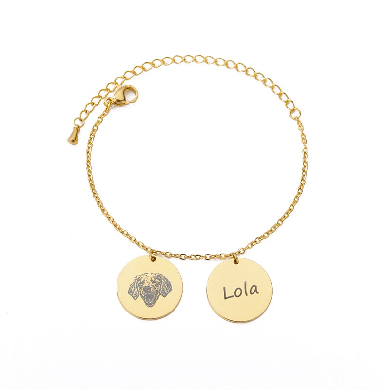 Personalized Hand Painted Engraved Pet Photo Bracelet for Women - Stainless Steel Custom Dog Pet Picture Name Bracelet Jewelry - Unique Memory Gift