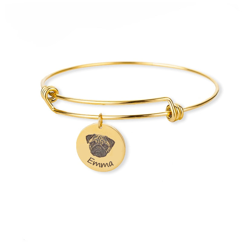 Personalized Hand Painted Engraved Pet Photo Bracelet for Women - Stainless Steel Custom Dog Pet Picture Name Bracelet Jewelry - Unique Memory Gift