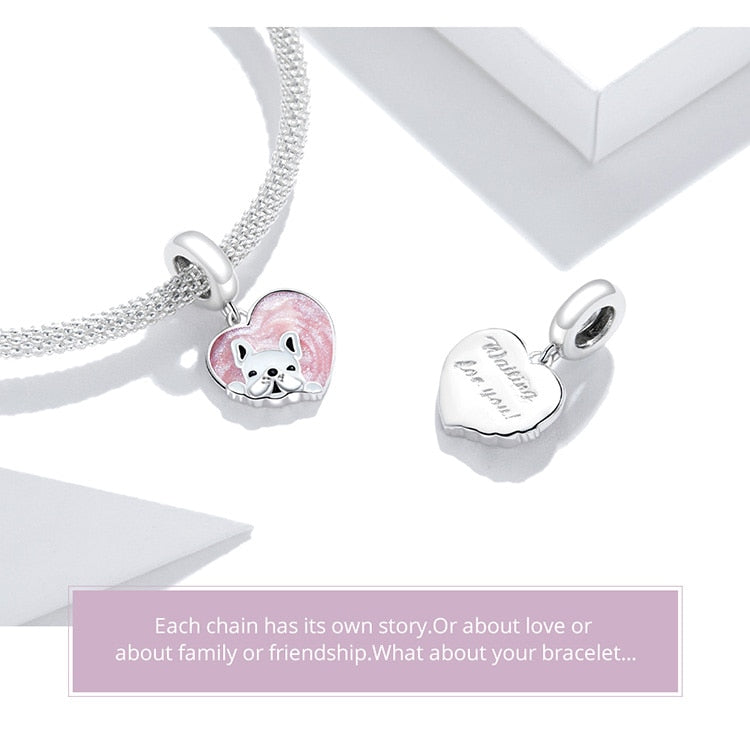 Puppy Dog Charm 925 Sterling Silver Heart Paw Pendant Bead for DIY Bracelet or Necklace - Fine Jewelry for Pet Lovers