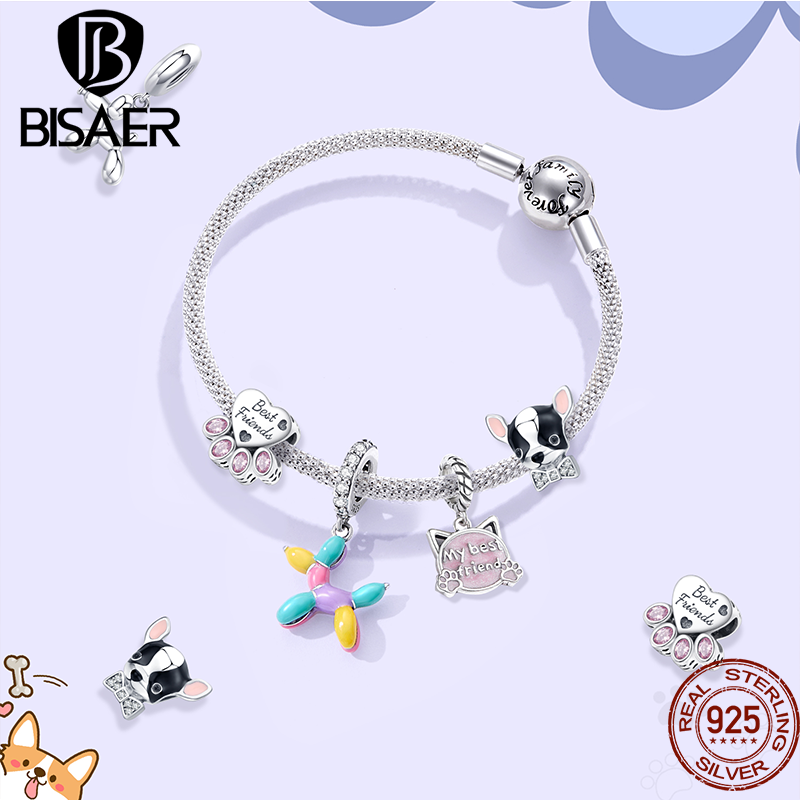 Puppy Dog Charm 925 Sterling Silver Heart Paw Pendant Bead for DIY Bracelet or Necklace - Fine Jewelry for Pet Lovers