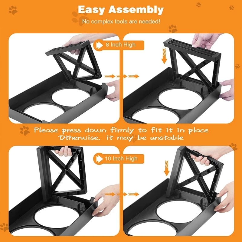 Adjustable Elevated Dog Bowls with Slow Feeder - Raised Food and Water Bowl Stand for Medium to Large Dogs - 3 Height Levels