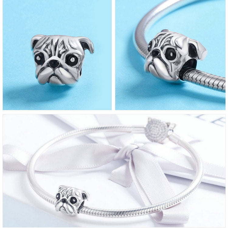 Puppy Dog Charm 925 Sterling Silver Heart Paw Pendant Bead for DIY Bracelet or Necklace - Fine Jewelry for Pet Lovers