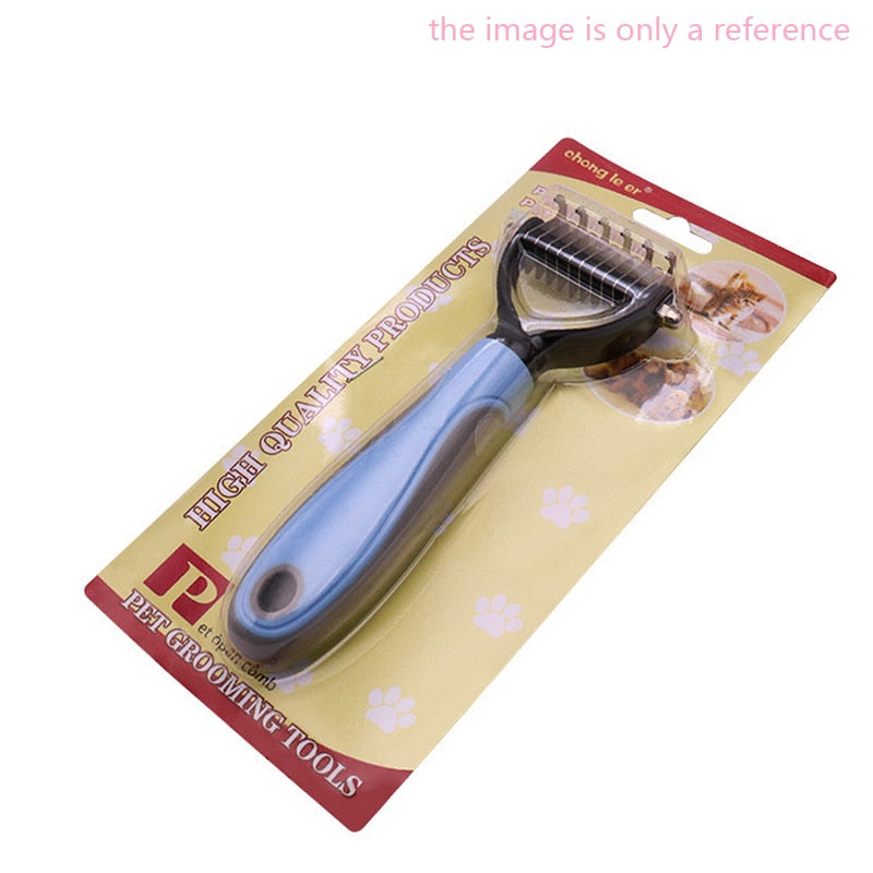 Double-Sided Pet Fur Knot Cutter and De-Shedding Tool - Dog Grooming Brush for Effective Hair Removal