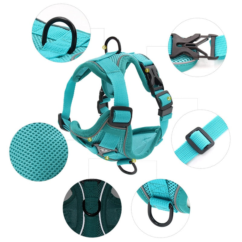 Reflective No Pull Dog Harness and Leash Set for Small to Medium Dogs - Adjustable Pet Harness Vest with Mesh Chest Strap