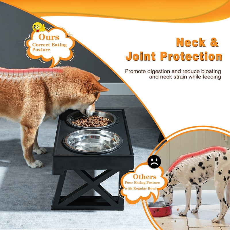 Adjustable Elevated Dog Bowls with Slow Feeder - Raised Food and Water Bowl Stand for Medium to Large Dogs - 3 Height Levels