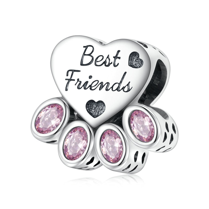 Puppy Dog Charm 925 Sterling Silver Heart Paw Pendant Bead for DIY Bracelet or Necklace - Fine Jewelry for Pet Lovers