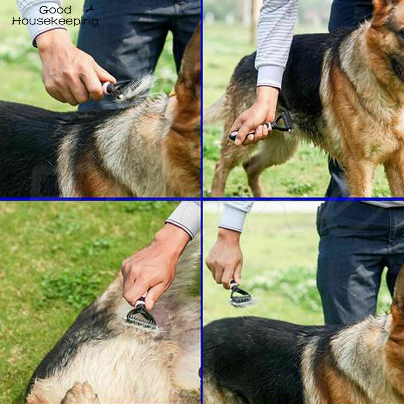 Double-Sided Pet Fur Knot Cutter and De-Shedding Tool - Dog Grooming Brush for Effective Hair Removal
