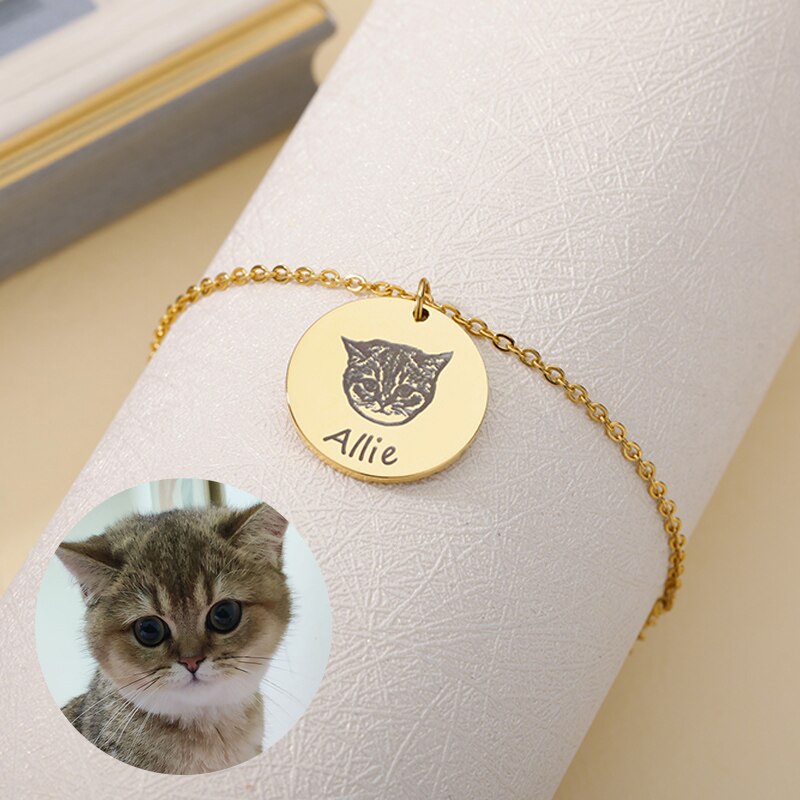 Personalized Hand Painted Engraved Pet Photo Bracelet for Women - Stainless Steel Custom Dog Pet Picture Name Bracelet Jewelry - Unique Memory Gift