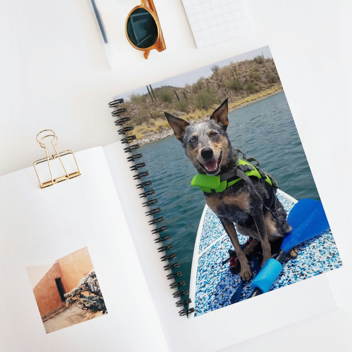 Dog Days at the Lake: Ruled Line Spiral Notebook with an Australian Cattle Dog on a SUP Board