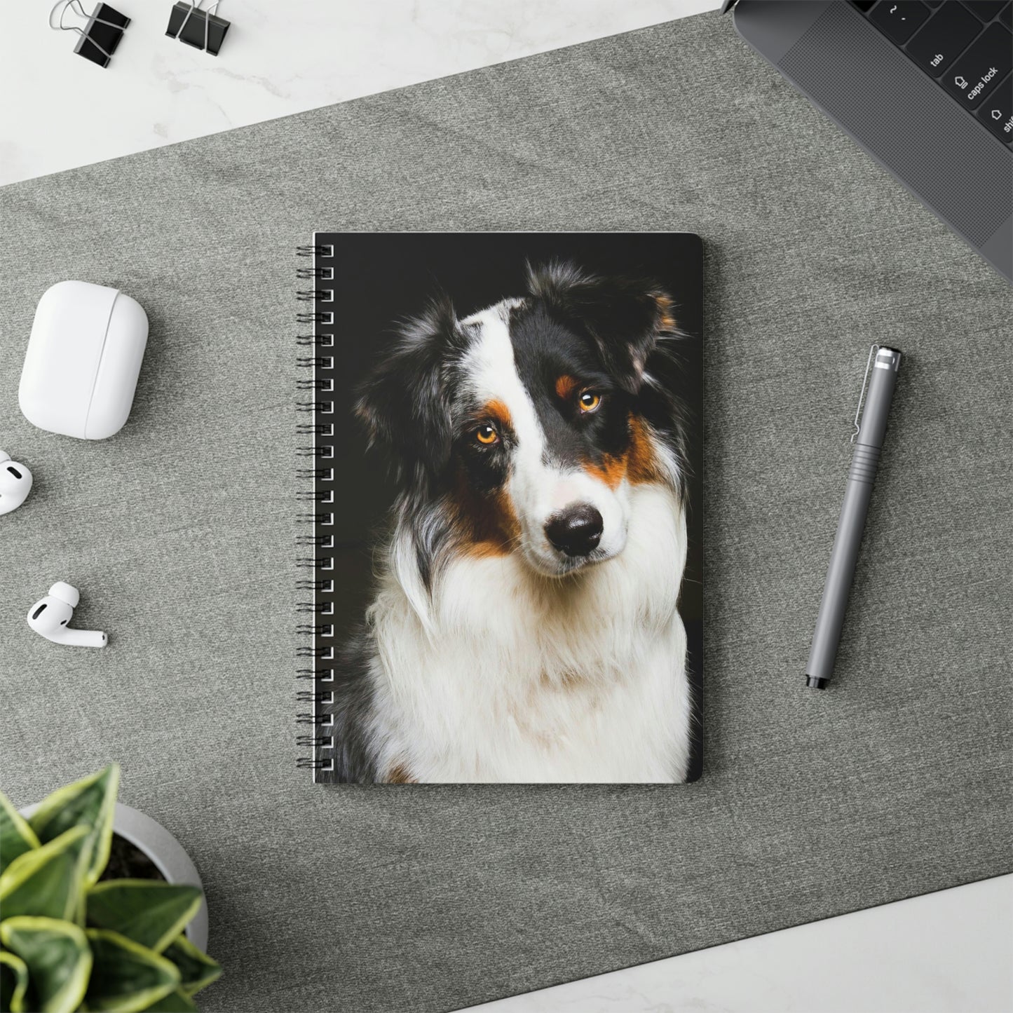 Shepherd's Scribbles: Wirebound Softcover Notebook, A5 with Stunning Australian Shepherd Photo Cover