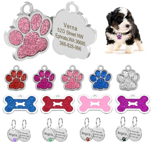 Personalized Stainless Steel Dog ID Tag - Anti-Lost Engraved Pet Collar Accessory for Dogs , with Bone or Paw-Shaped Name Tags