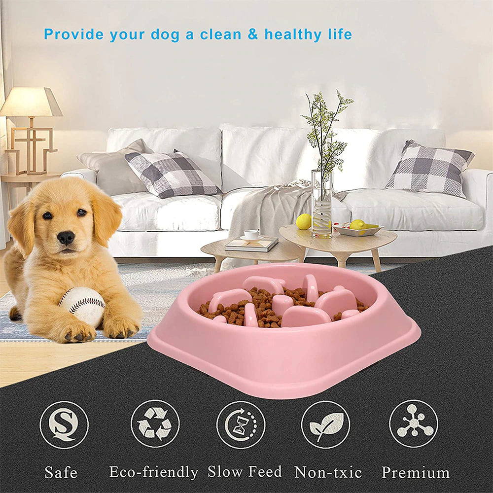 Non-Slip Dog Slow Feeder Bowl - Puzzle Bowl for Anti-Gulping and Slower Food Feeding - Suitable for Small and Medium Dogs and Puppies