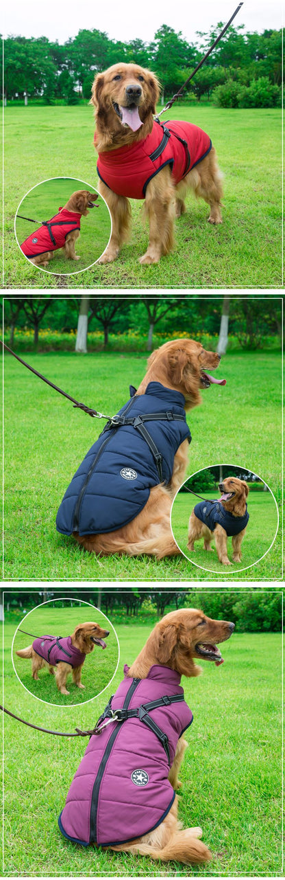 Warm Winter Dog Coat with Harness - Waterproof Fleece Clothes for Small and Large Dogs