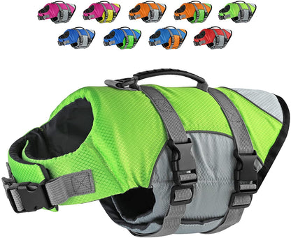 Reflective Dog Life Jacket - Safety Rescue Vest for Swimming - Adjustable and Suitable for All Pet Dogs