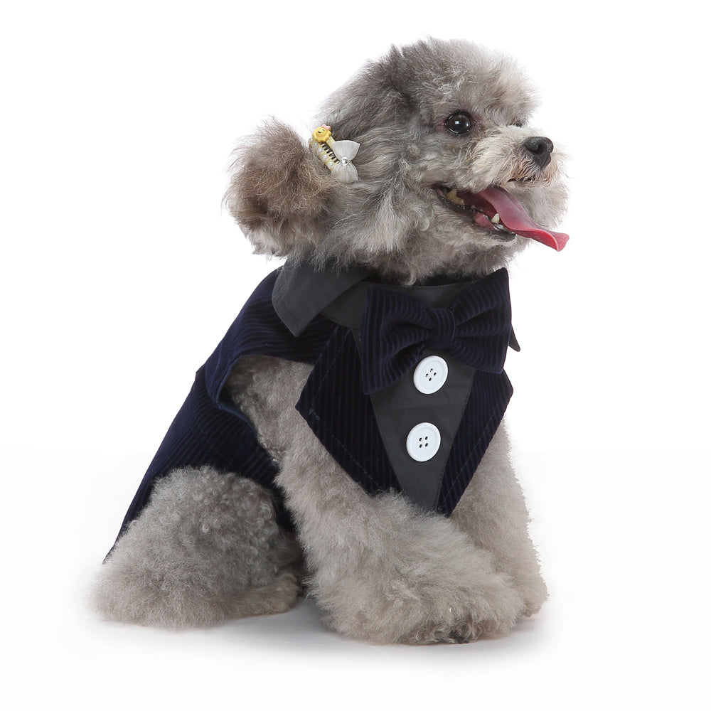 Stylish Dog Tuxedo Costume with Bow Tie for Weddings and Formal Occasions - Perfect for Dress Up, Halloween, and Christmas