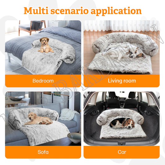 Large Dog Sofa Bed - Calming Pet Bed with Soft Washable Nest, Ideal for Comfortable Resting and Sleeping, Furniture Protector Mat and Blanket Included