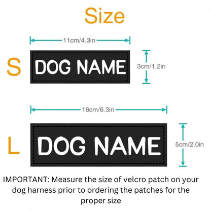 Personalized Velcro Dog Name Tag with Reflective Stickers for K9 Dog Harness - Set of 2 Customized Labels for Dog Accessories