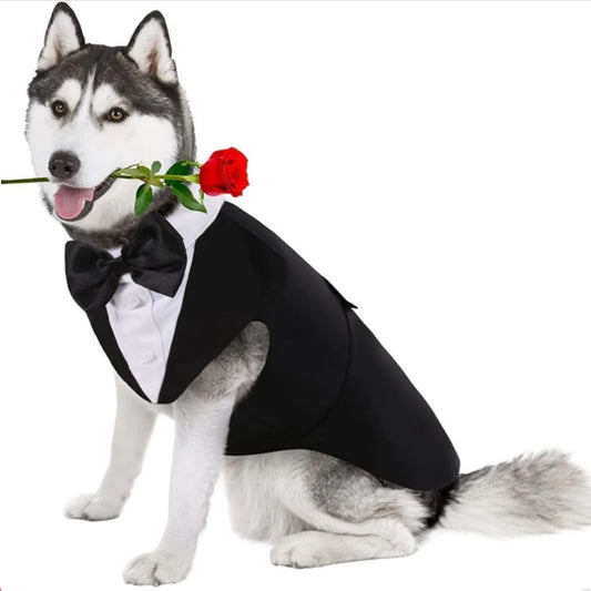 Formal Dog Tuxedo Suit with Bow Tie - Perfect for Weddings, Parties, and Halloween - Available in Small and Large Sizes