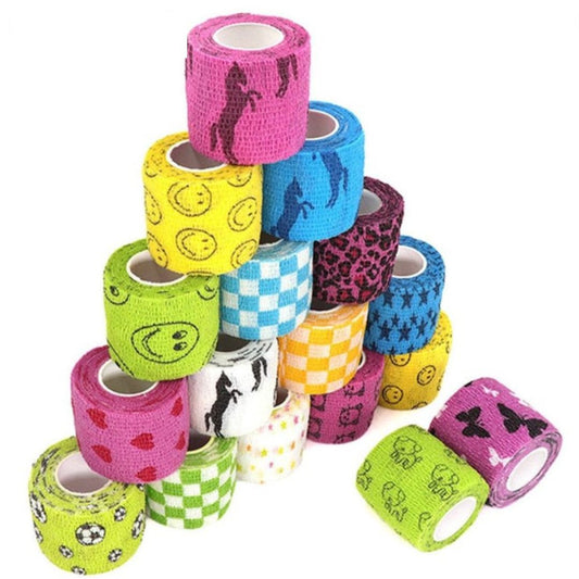 Colorful Printed Medical Elastic Bandage for Pets - Self-Adhesive and Stretchy Therapy Wrap Tape, 15FT Long