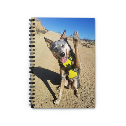 Howdy! Hiking Buddy Ruled Line Spiral Notebook: Australian Cattle Dog Waving on Trail