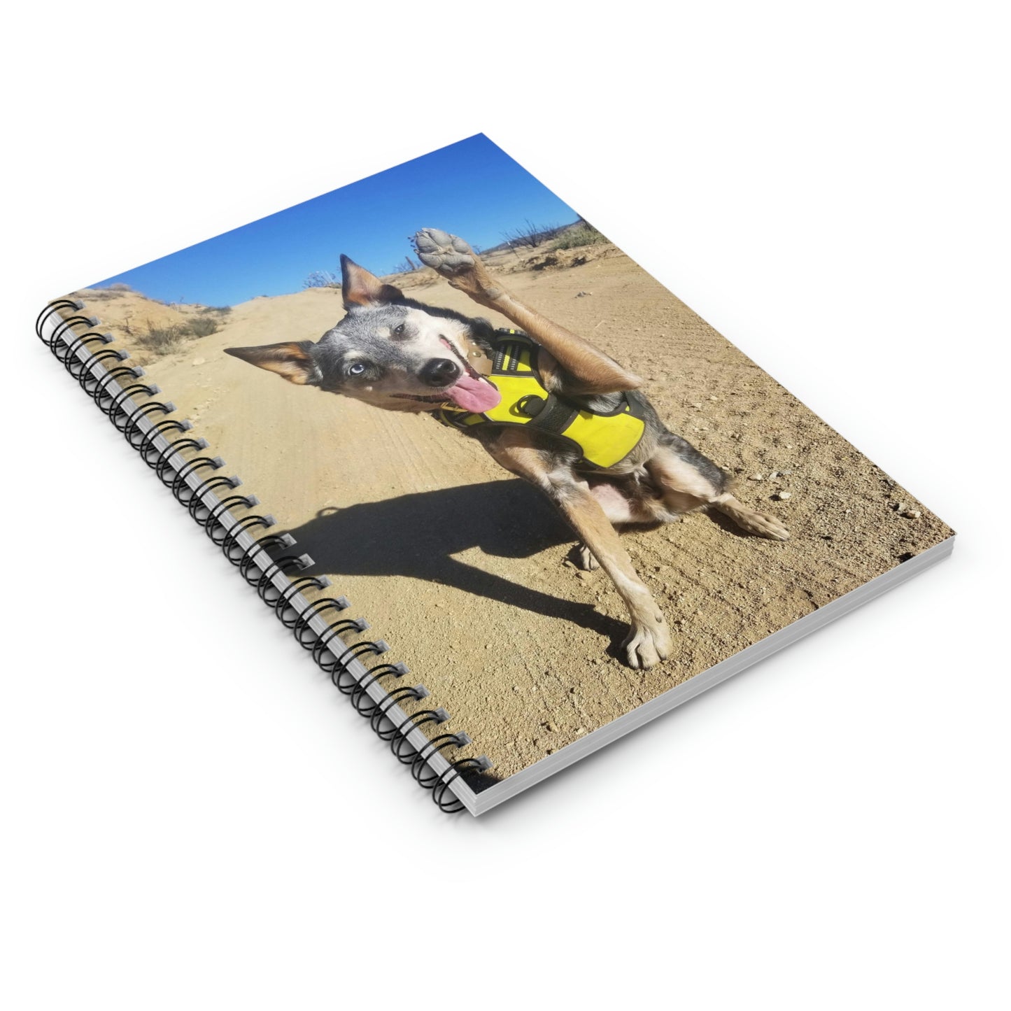 Howdy! Hiking Buddy Ruled Line Spiral Notebook: Australian Cattle Dog Waving on Trail