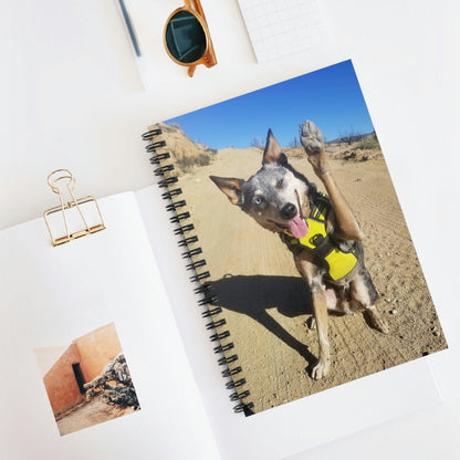 Howdy! Hiking Buddy Ruled Line Spiral Notebook: Australian Cattle Dog Waving on Trail