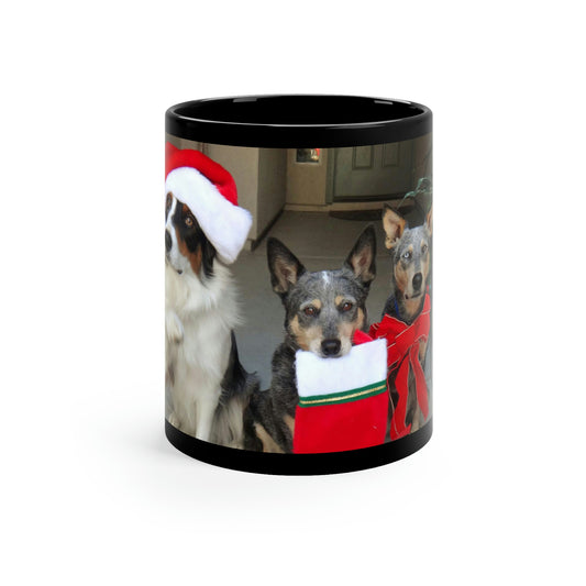 Christmas Dogs 11oz Ceramic Coffee Mug - Adorable Holiday Dogs in Santa Hat, Bow, and Stocking Design