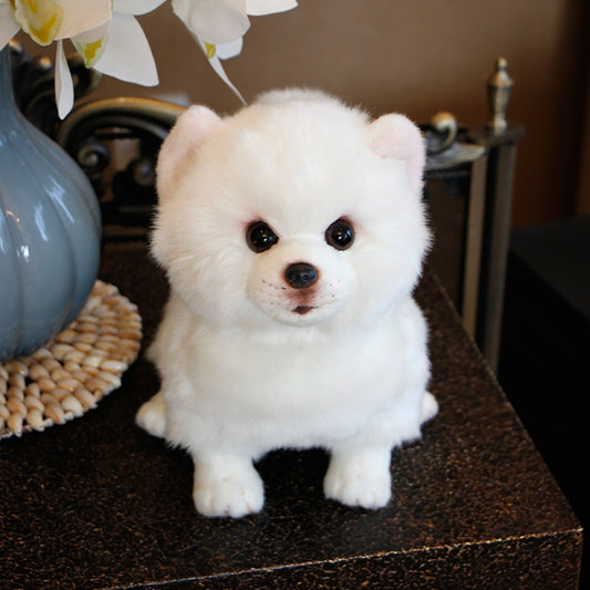 Pomeranian Dog Plush Toy - Realistic Stuffed Animal for Pet Lovers and Home Décor in Snow White Color