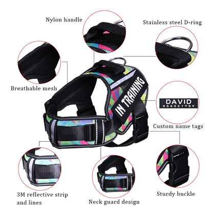 Personalized Reflective Dog Harness - Adjustable, Breathable and No-Pull Nylon Vest with Neck Guard