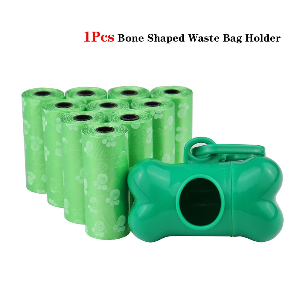 Bulk Disposable Pet Poop Bags with Leash Clip and Dispenser, Paw Print Design, 5 rolls (75 Bags)