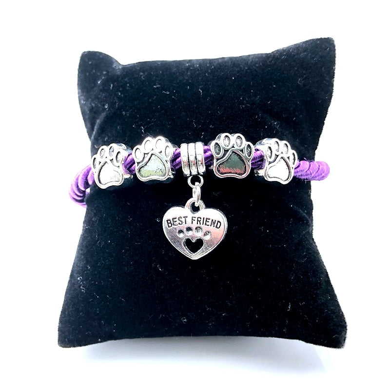 Hand-Woven 8 Colors Rope Chain Bracelet for Women - Best Friend Dog Paw Charm Bracelet for Pet Lovers