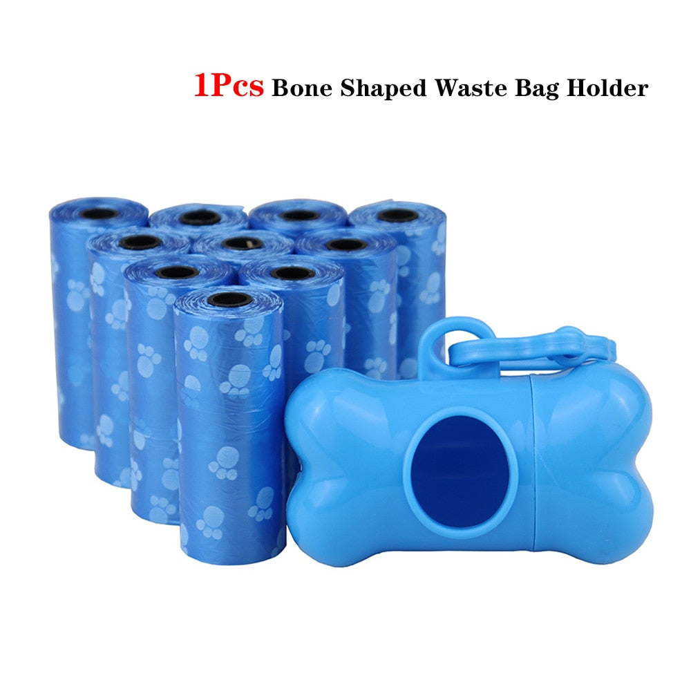 Bulk Disposable Pet Poop Bags with Leash Clip and Dispenser, Paw Print Design, 5 rolls (75 Bags)