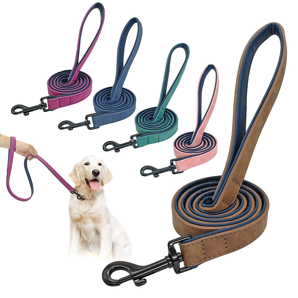 Premium 4ft Leather Dog Leash with Padded Handle for Medium to Large Dogs - Perfect for Walking and Training