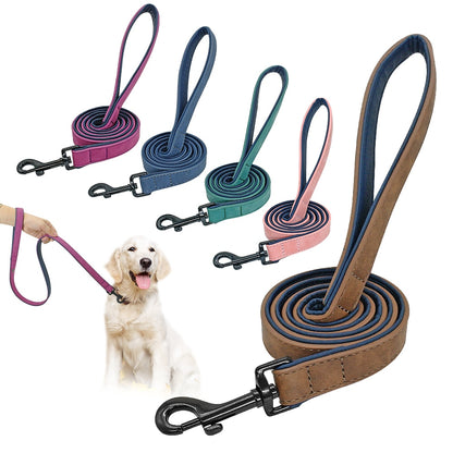 Premium 4ft Leather Dog Leash with Padded Handle for Medium to Large Dogs - Perfect for Walking and Training