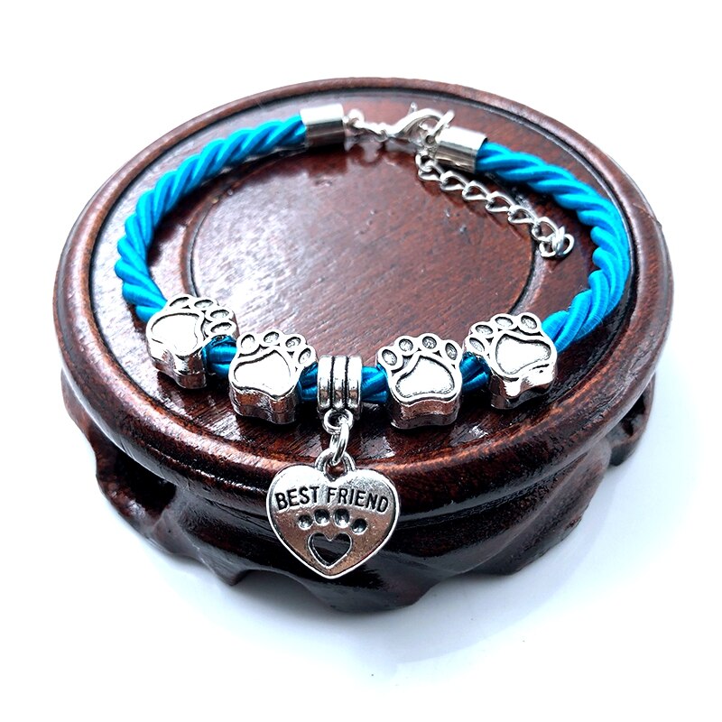 Hand-Woven 8 Colors Rope Chain Bracelet for Women - Best Friend Dog Paw Charm Bracelet for Pet Lovers