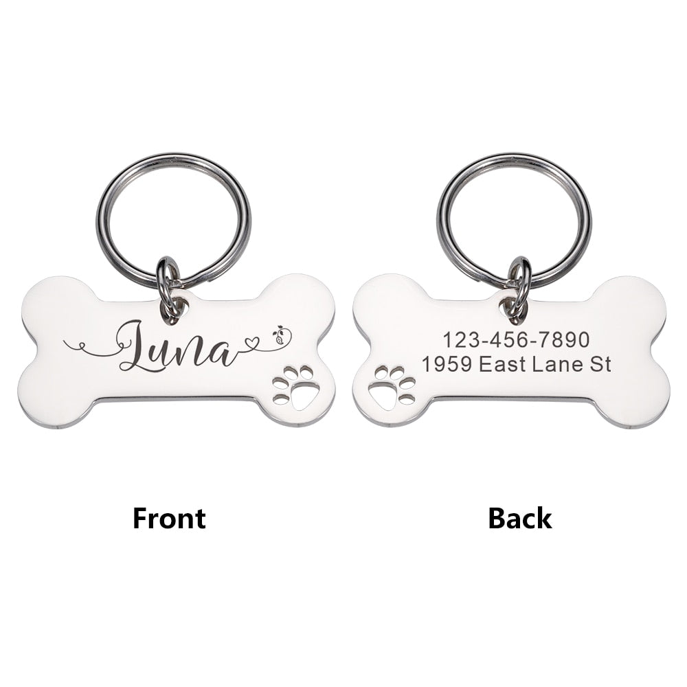 Bone Shaped Custom Engraved Shiny Steel Pet ID Tags - Personalized Anti-Lost Puppy Collar Nameplate for Dogs - Premium Pet Accessories