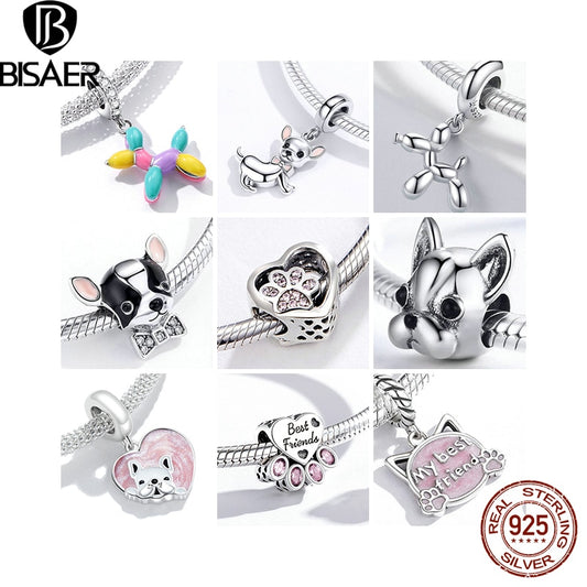 Puppy Dog Charm 925 Sterling Silver Heart Paw Pendant Bead for DIY Bracelet or Necklace - Fine Jewelry for Pet Lovers