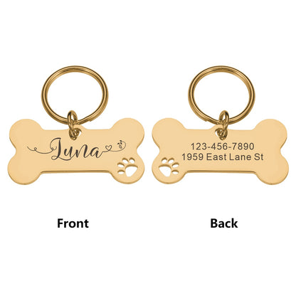 Bone Shaped Custom Engraved Shiny Steel Pet ID Tags - Personalized Anti-Lost Puppy Collar Nameplate for Dogs - Premium Pet Accessories