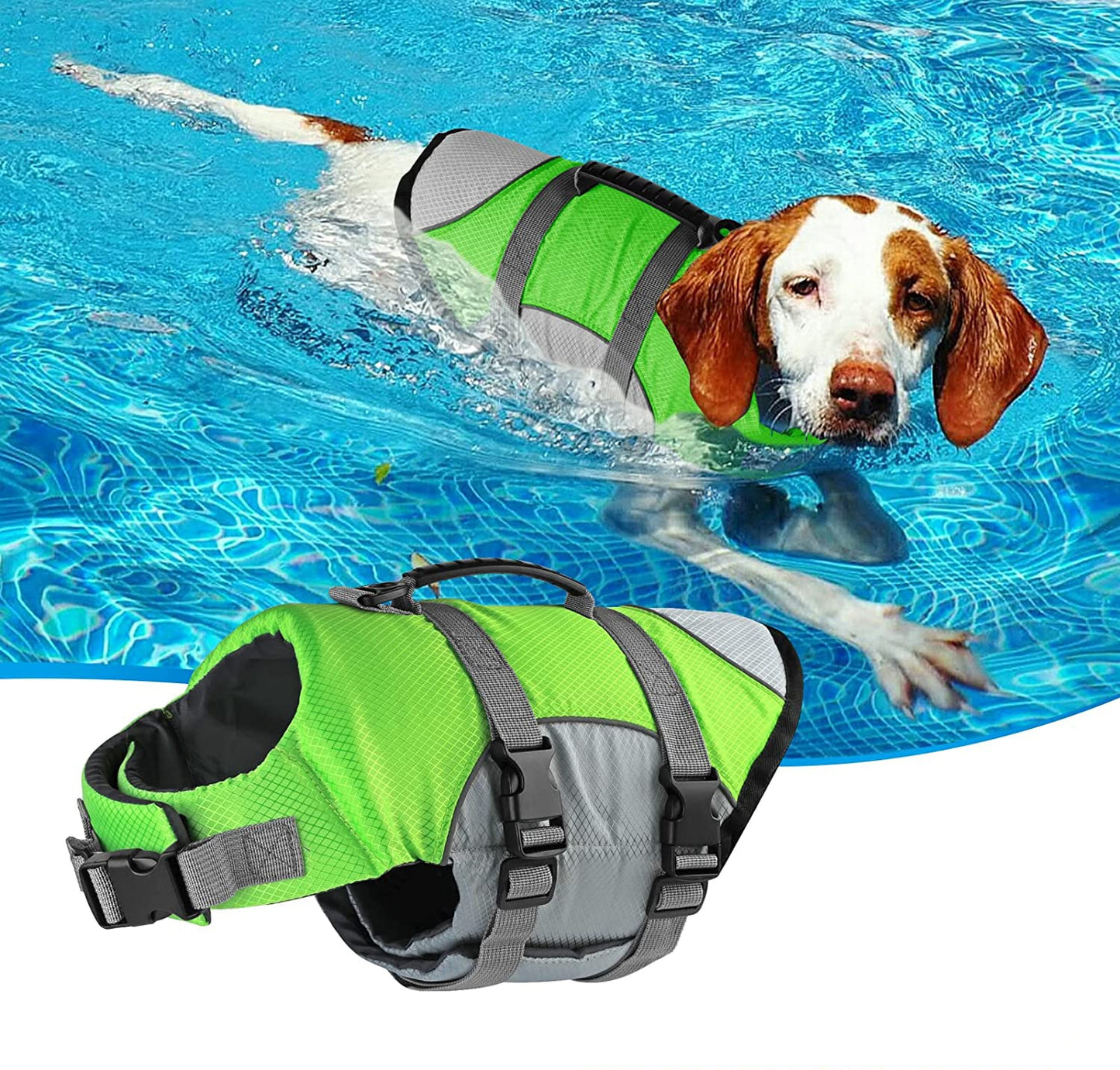 Reflective Dog Life Jacket - Safety Rescue Vest for Swimming - Adjustable and Suitable for All Pet Dogs