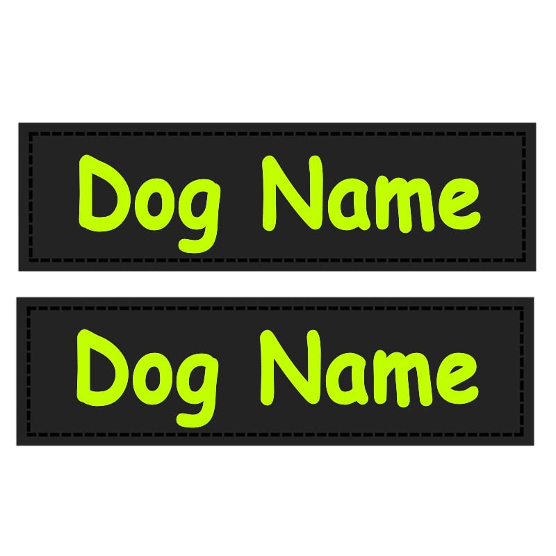 Personalized Velcro Dog Name Tag with Reflective Stickers for K9 Dog Harness - Set of 2 Customized Labels for Dog Accessories