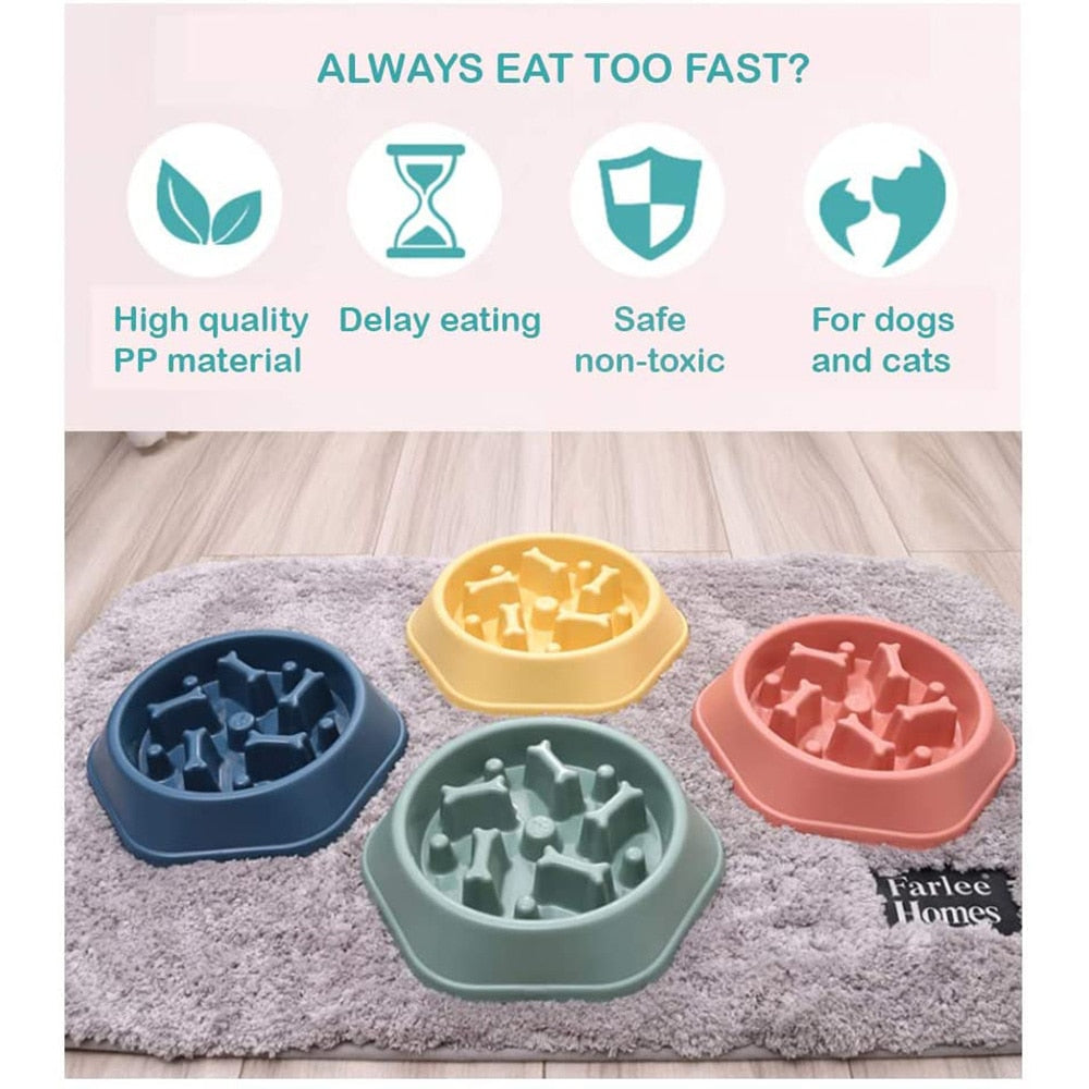 Slow Feeder Bone Shaped Puppy and Dog Bowl - Anti-Gulping Food Plate- Promotes Healthy Eating Habits - Pet Supplies for Feeding