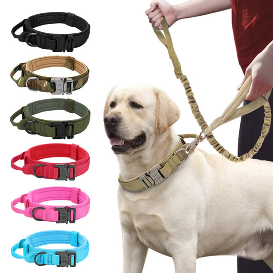 Durable Military Tactical Dog Collar Bungee Leash Set Pet Nylon Walking Training Collar For Medium Large Dogs