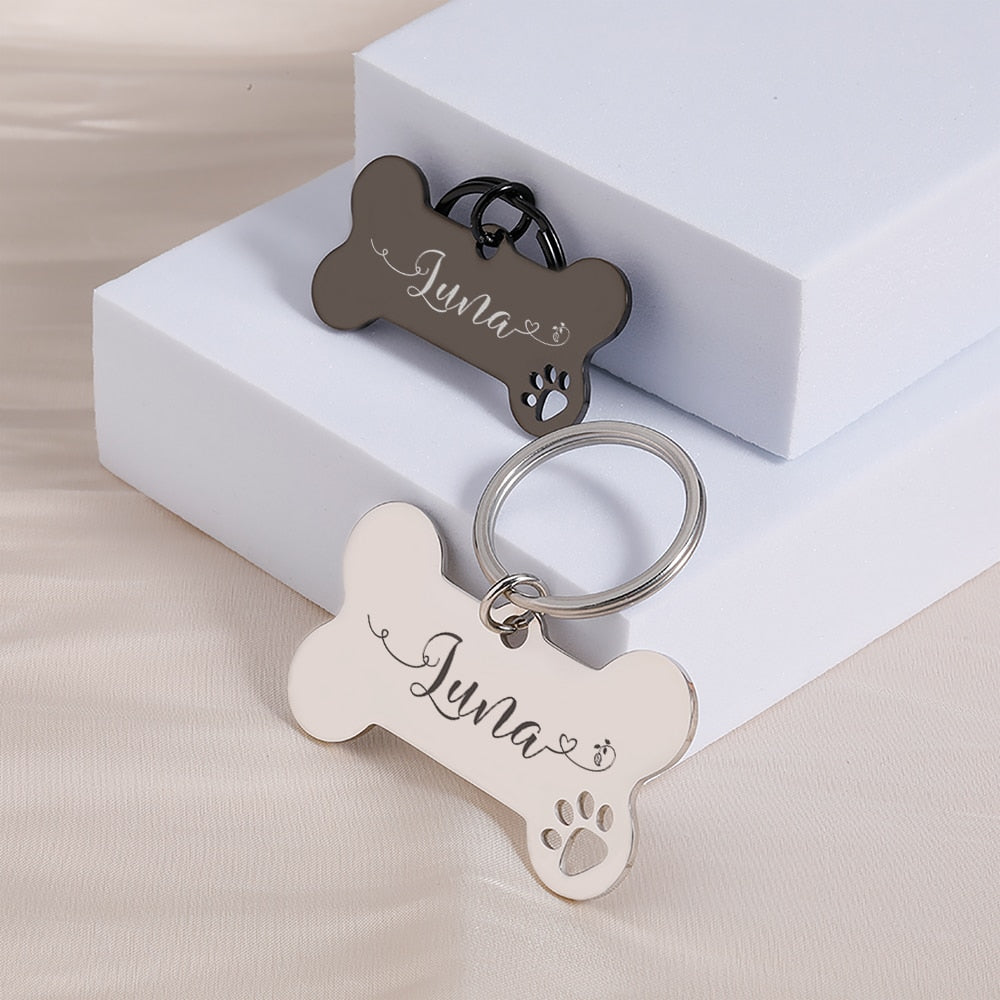 Bone Shaped Custom Engraved Shiny Steel Pet ID Tags - Personalized Anti-Lost Puppy Collar Nameplate for Dogs - Premium Pet Accessories